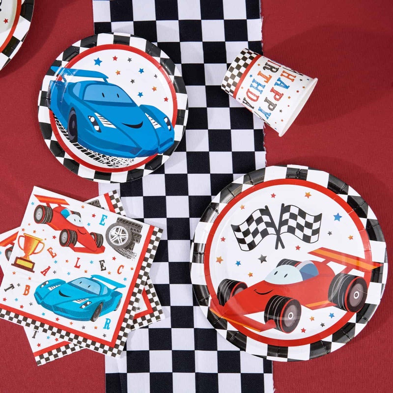 ويرنساي مستلزمات حفلات سيارات السباق من WERNNSAI للأولاد - تكفي 16 ضيفًا. طقم أدوات مائدة ورقية للاستخدام مرة واحدة، يشمل أطباق غداء وعشاء وحلوى وكيك، ومناديل، وأكواب، وأدوات مائدة لحفلات أعياد الميلاد. - Image 3